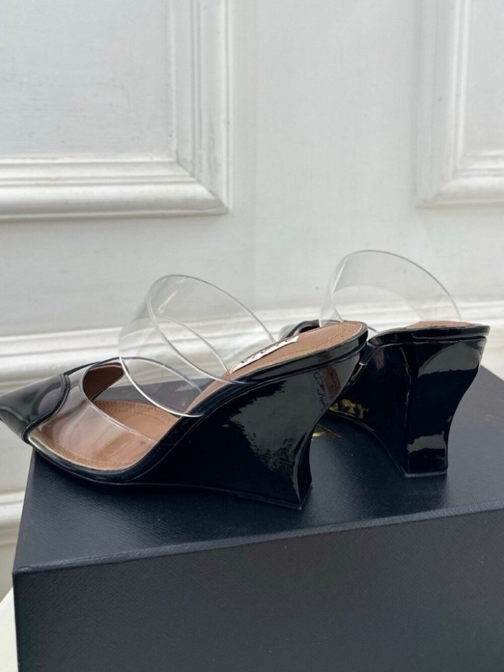 ALAIA Women's Transparent Strap High-Heel Mules with Heart Detail - Picture 6 of 7